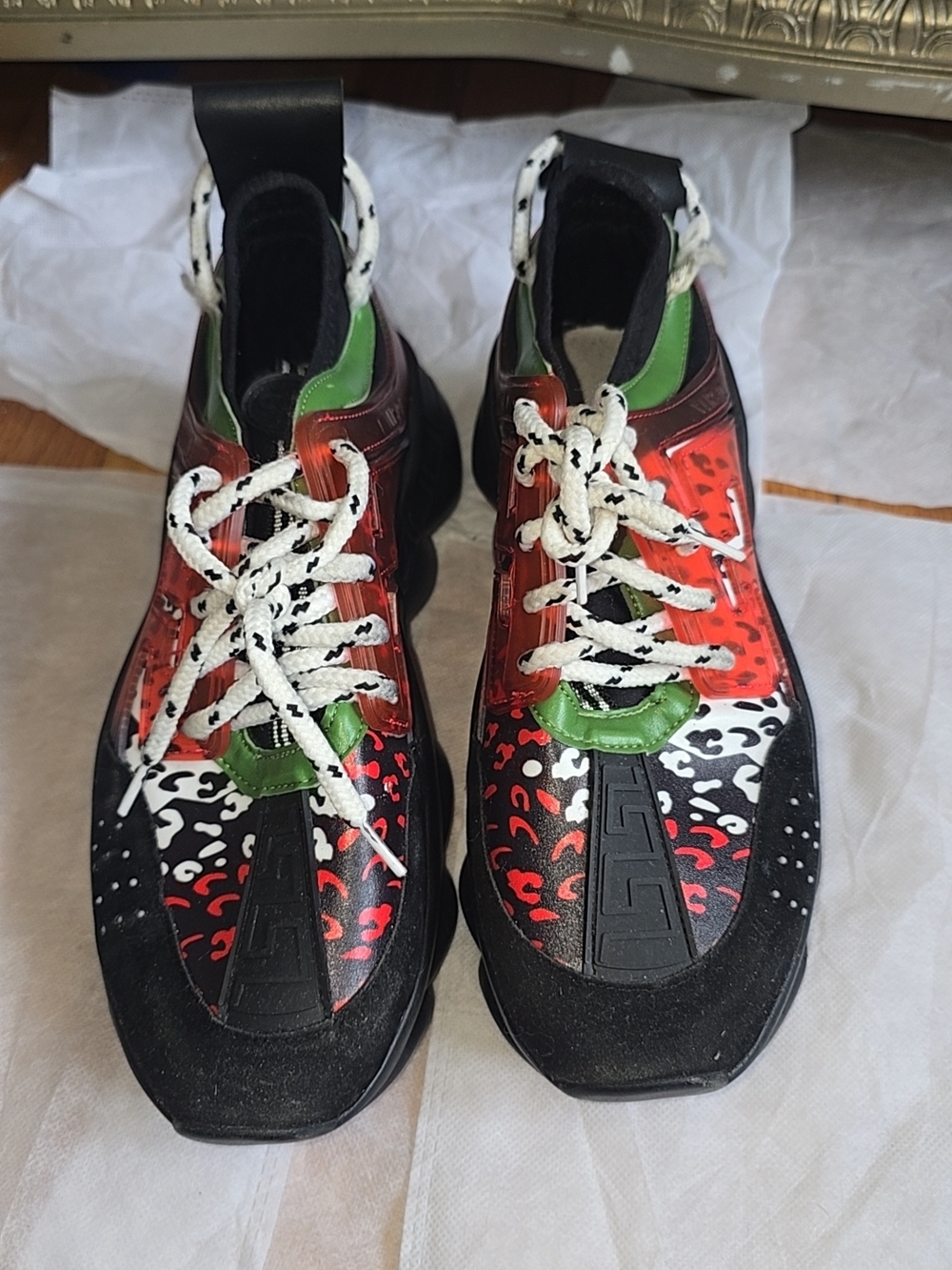 Colorblock Red & Black Patterned Lace-Up Sneakers
